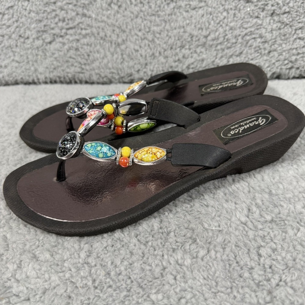 GRANDCO Sandals Womens Sz 8 Multicolored Beads Bling Resort Wear Thong Slip On
